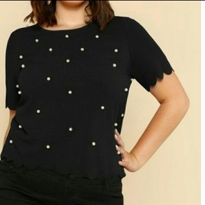 Shein black pearl top